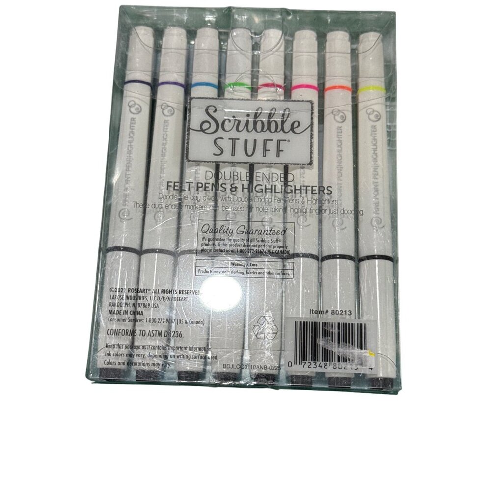 Scribble Stuff 8-Pack Double-Ended Felt Pens & Highlighters Bleed or Smear Resis - Picture 3 of 9